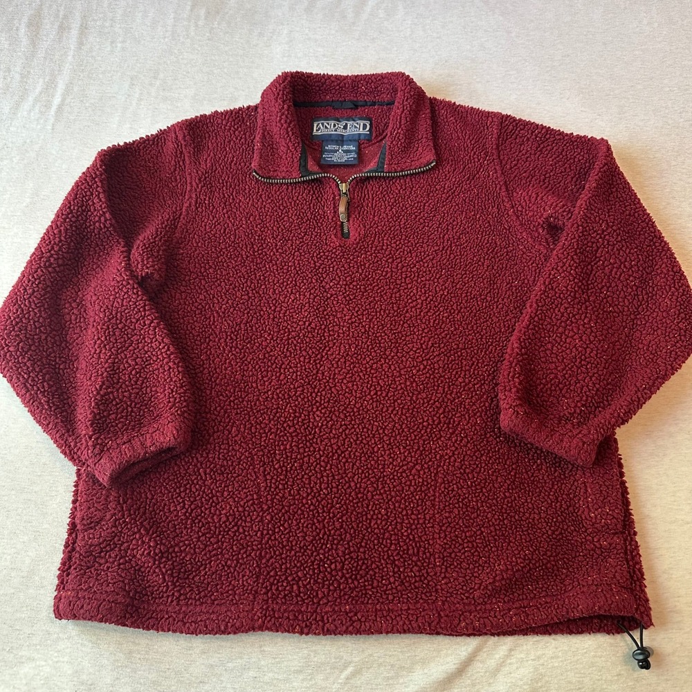 Lands End Womens Small Burgundy Sherpa Fleece Quarter Zip Pullover Made in USA